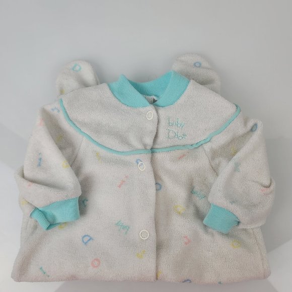 Baby Christian Dior Spellout Logo Pastel Vintage 80s Terry Romper Footie 0-3 m